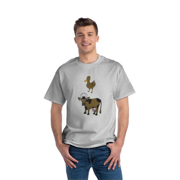 Brown Chicken Brown Cow – T-Shirt – Front View – Male – Light Steel