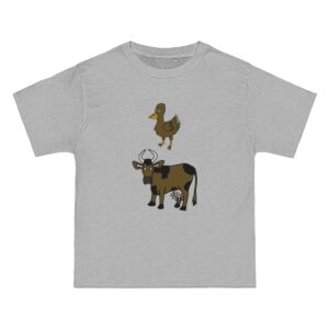 Brown Chicken Brown Cow – T-Shirt – Front View – Light Steel