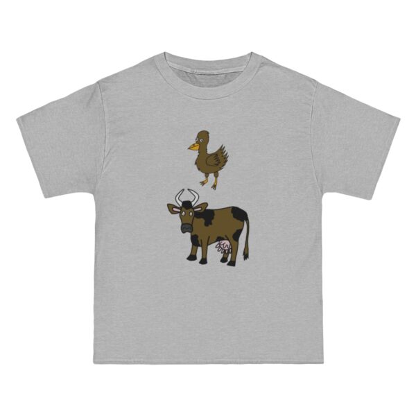 Brown Chicken Brown Cow – T-Shirt – Front View – Light Steel